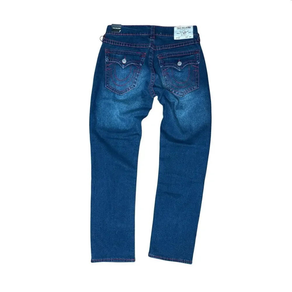 True Religion Geno Big T Flap Slim Jeans Mens 32 Dark Woodland Wash NWT